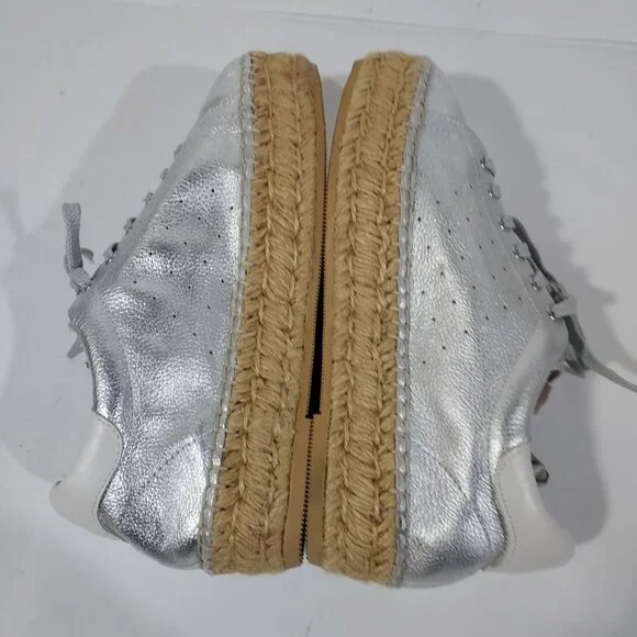 Steve Madden Silver Mars Platform Espadrill Laceup Full Leather Sneaker Shoe - Picture 7 of 12